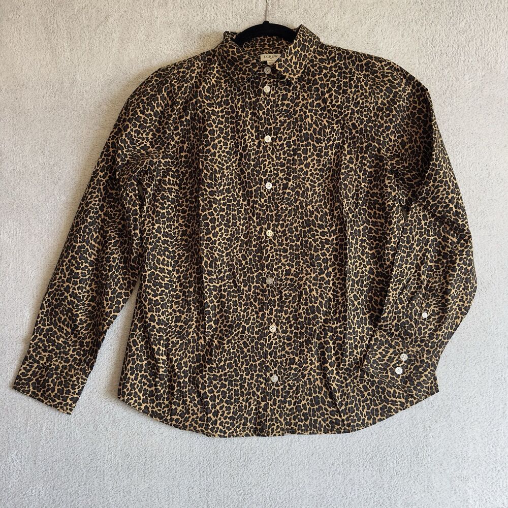 J. Crew Women's Medium Shirt Animal Leopard Cheetah Print Blouse Button Front